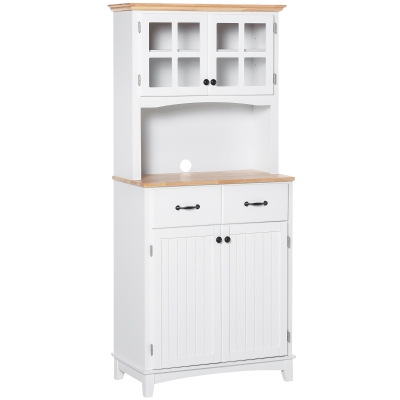 HOMCOM Küchenschrank mit 2 Schubladen, Hochschrank mit verstellbaren Ablagen, Kommode, MDF, Gummiholz, 74 x 40 x 172 cm