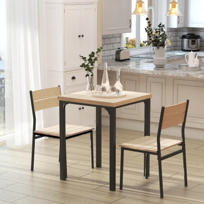 HOMCOM 3-teilige Esstisch Küchentisch mit Stühlen Set Naturholzmaserung + Schwarz mit 1 Tisch + 2 Stühlen