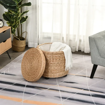 HOMCOM Simple Storage Ottoman Footrest with Removable Lid Rasied Feet