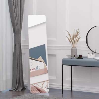 HOMCOM Full Length Mirror, Free Standing or Wall Hanging Dressing Mirror, Tall Full Body Mirror for Bedroom, Hallway, White
