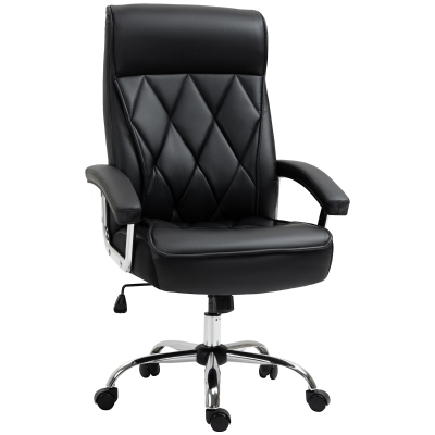 Vinsetto Chefsessel Bürostuhl Schreibtischstuhl Drehstuhl ergonomisch mit Wippenfunktion höhenverstellbar Rautenmuster modern elegant luxuriös PU-Kunstleder Metall Schaumstoff Schwarz 66x69x121 cm