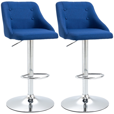 HOMCOM Juego de 2 Taburetes Altos de Cocina Taburetes de Bar Giratorios Regulables en Altura 48x49x88-108 cm Azul Oscuro