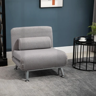 HOMCOM Linen Upholstered Elevated Single Sofa Bed Grey