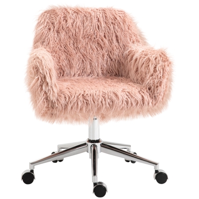 Vinsetto Faux Fur Computer Desk Chair, Vanity Chair with Adjustable Height, Swivel Wheels for Office, Bedroom, Pink