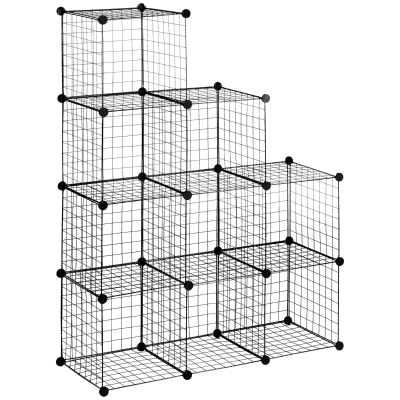 HOMCOM Steckregal, Würfelregal, Schuhregal, 9 Würfel, modularer Aufbau, Stahl, schwarz, 35 x 35 x 35 cm je Würfel
