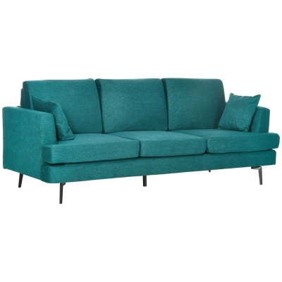 HOMCOM Canapea cu 3 locuri pentru living, canapea din material textil cu 2 perne, verde