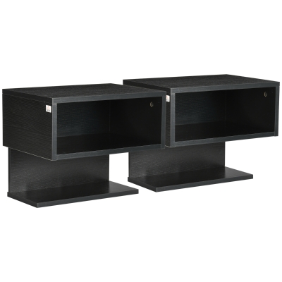 HOMCOM Scaffale a Parete Nero, Set 2 Pezzi in MDF con Ripiano Aperto e Piano d'Appoggio, 40x29.5x33.5 cm