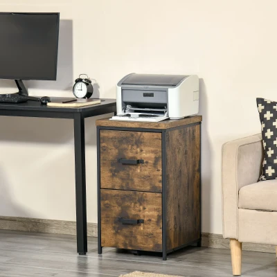 Vinsetto 2-Drawer file Cabinet, Industrial filing cabinets for Home, Hanging File Folders, Vertical Home Office Organizer for A4 Size, Rustic Brown