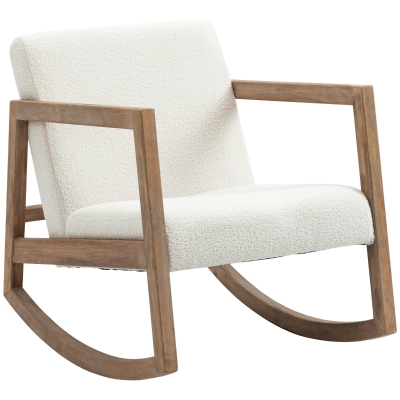HOMCOM Schaukelstuhl mit Teddyfleece Vintage Design Kautschukholz , 60 x 81 x 71 cm