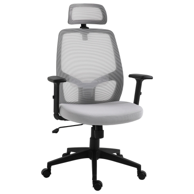 Vinsetto Bürostuhl Home-Office-Stuhl Schreibtischstuhl Computerstuhl mit Wippenfunktion Kopflehne Lendenwirbelstütze höhenverstellbar ergonomisch 360°drehbar Grau 68 x 64 x 113-121 cm