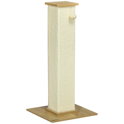 PawHut Poste Rascador para Gatos de 80 cm Árbol para Gatos con Poste de Sisal y Bola Colgante 38x38x80 cm Roble