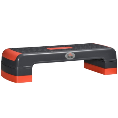 HOMCOM Plataforma Step para Deporte y Gimnasia con Altura Regulable en 10/15/20 cm Carga 150 kg 78x28x20 cm Gris y Rojo