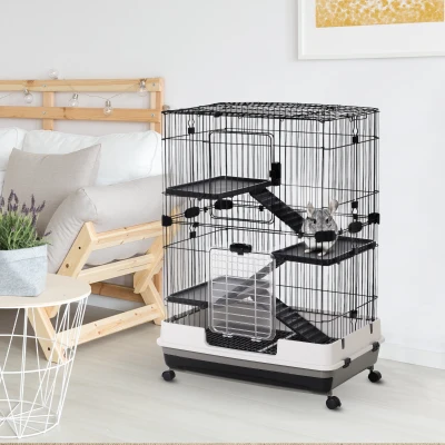 PawHut Gabbia per piccolo animale 81.2cm x 52.7cm x 114cm Nero, Grigio, Bianco