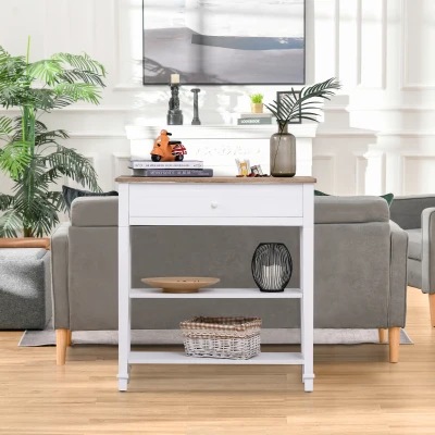 HOMCOM Console Table Hallway Side Desk 1 Drawer 2 Shelves Worktop Handle Retro Elegant Style Home Display Storage for Bedroom Livingroom