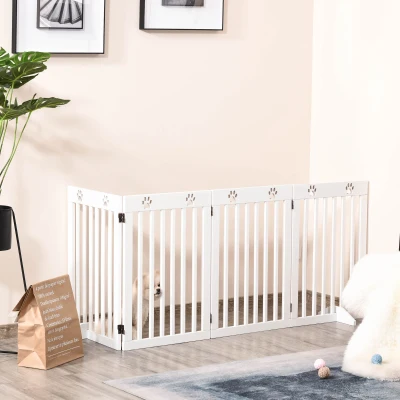 PawHut Wooden Pet Gate Foldable Freestanding Dog Safety Barrier w/ Support Feet