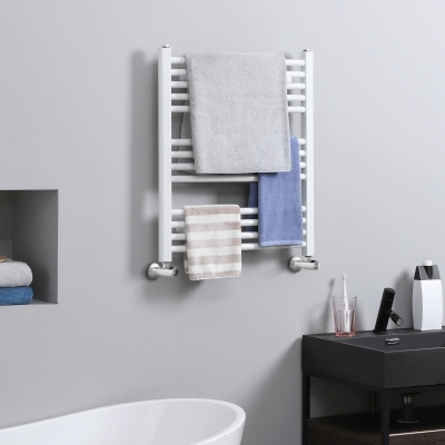 HOMCOM 13 Bars Heated Towel Rail, Curved Hydronic Bathroom Ladder Radiator Towel Warmer For Central Heating, 600mm x 700mm,  White