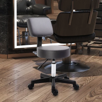 HOMCOM Beautician's Swivel Salon Chair w/ Padded Seat Back 5 Wheels Adjustable Height Salon Hairdressers Tattoo Spa Rolling Cushion Professional 35cm Grey