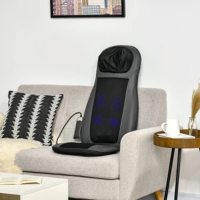 HOMCOM Shiatsu Back Massager for Neck, Massage Chair with Deep Tissue Kneading, Heating and Remote, Massage Cushion with Vibrating Points for Home Office and Car, Black