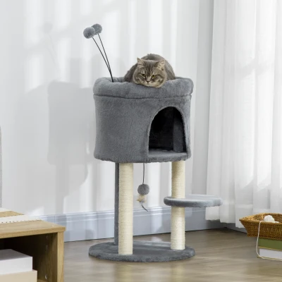 PawHut kattenboom, met huisje, platform, speelbal, sisal, groen+roomwit, 44,5 x 44,5 x 73,5 cm