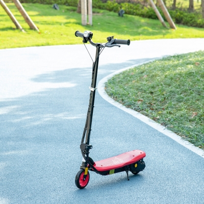 HOMCOM Foldable Childrens Electric Scooter, Red, with LED Headlight, for Ages 7-14 Years