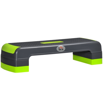 HOMCOM Plataforma Step para Deporte y Gimnasia con Altura Regulable en 10/15/20 cm Carga 150 kg 78x28x20 cm Gris y Verde