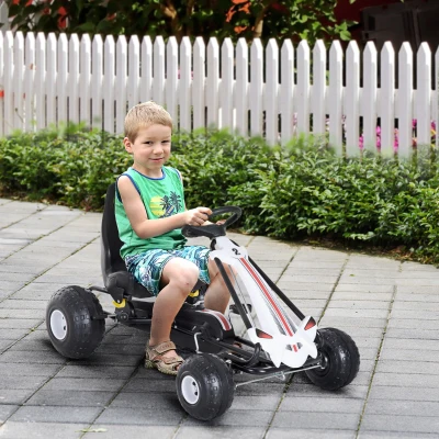Go-Kart cu Pedale pentru Copii, Alb si Negru