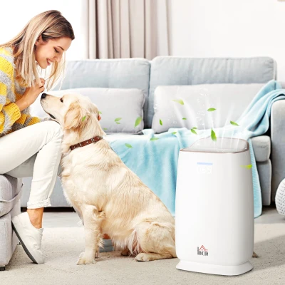 HOMCOM Quiet Air Purifiers for Bedroom with 3-Stage Carbon HEPA Filtration System, Air Monitor, Timer, Air Cleaner with 4 Speeds, Remove Smoke Dust Pollen Odours
