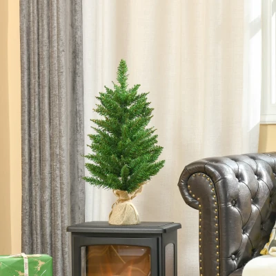 HOMCOM Mini Choinka ze sztucznym śniegiem, 60 cm wysokości, ze stojakiem cementowym, Kolorowa