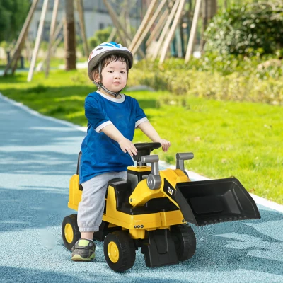 HOMCOM Licensed CAT Kids Construction Ride on with Manual Bucket, Toddler Digger Excavator with Horn Under Seat Storage