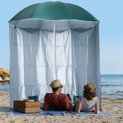 Umbrelă de Grădină cu Perdea Parasolară, Φ220cm, Verde