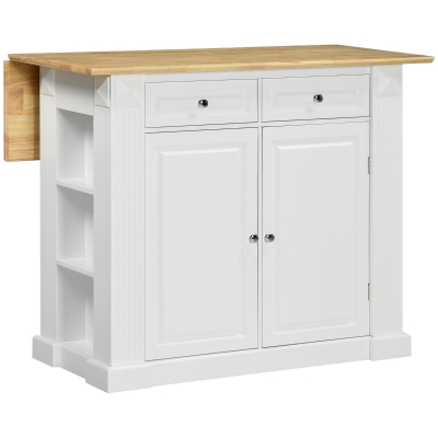 HOMCOM Kücheninsel, 2 Schränke, 2 Schubladen, 6 Gewürzregale, 108 cm x 78,4 cm x 84 cm; Natur +Weiß