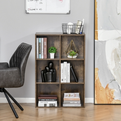 HOMCOM Six-Cube Bookcase - Rustic Brown Wood Effect