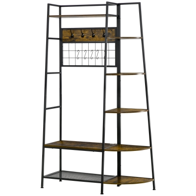 HOMCOM 4-in-1 Garderobe im Industrie-Design, Schuhbank, 5 Regale, Schuhablage, Kleiderhaken, 104 cm x 40 cm x 183 cm
