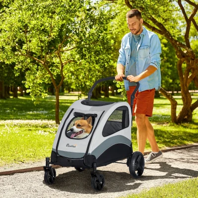 PawHut Passeggino per Cani Taglia Media con Finestra a Rete Grigio