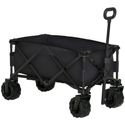 Outsunny Carro de Playa Plegable con Ruedas Delanteras Giratorias 360° y Asa Telescópica 108x55x55 cm Negro