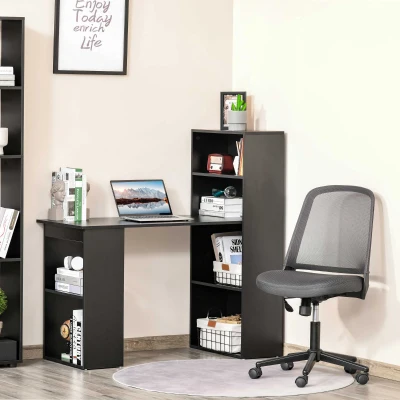 HOMCOM 120cm Modern Computer Desk Bookshelf Writing Table Workstation 6 Shelves - Black