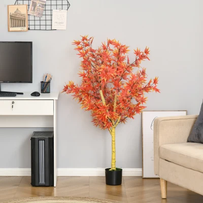 HOMCOM Artificial Realistic Red Maple Tree Faux Decorative Plant in Nursery Pot for Indoor Decor, 135cm