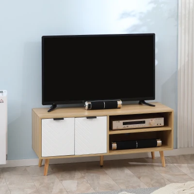 HOMCOM Móvel de TV Moderno com 2 Portas e 2 Prateleiras de Armazenamento para Televisores de até 46" 110x39x48,8cm Madeira e Branco