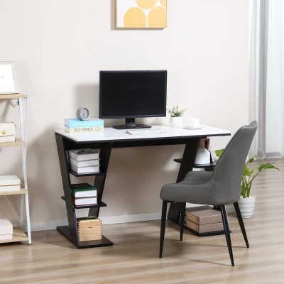 HOMCOM Study Desks with Storage, 120x60x75.5cm Laptop Workstation with 6 Open Shelves White and Black
