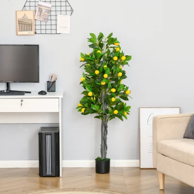 HOMCOM Artificial Lemon Tree Fake Decorative Fruits Plant in Nursery Pot for Indoor Decor