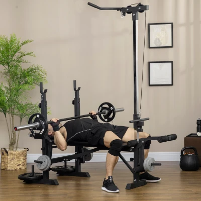 HOMCOM Banco de Pesos Multi Funcional Banco de Musculação Ajustável em 6 Posições 180x134x200cm Prata e Preto