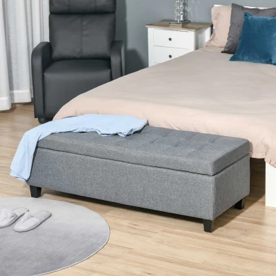 HOMCOM Grey Storage Ottoman, Microfibre Upholstered Tufted