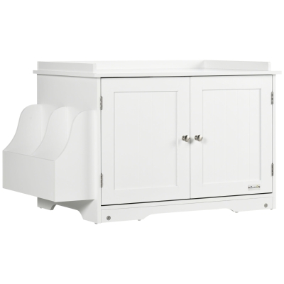 PawHut Katzentoilette, Katzenhaus, mit Trennwand, magnetischer Doppeltür, seitlicher Ablage, weiß, 86 x 48 x 52cm