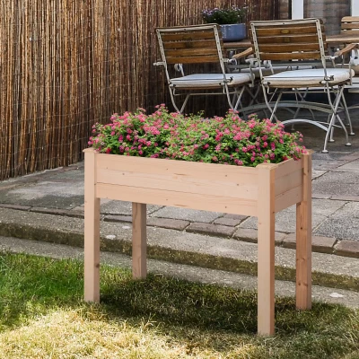 Outsunny Fir Wood Raised Bed 76Hx86Lx46Wcm Elevated Design Rectangular Open Planter Box Oak Tone