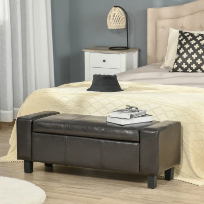 HOMCOM Leather Storage Ottoman, Upholstered Flip-Lip Ottoman Brown