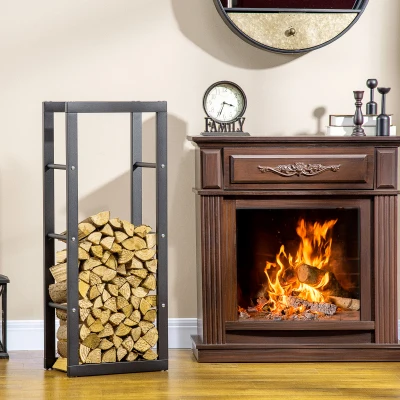 HOMCOM Metal Firewood Log Holder Tall Firewood Rack Indoor Outdoor Fireplace Wood Storage Shelf with Side Rails, Rust-Resistant, Black, 40W x 25D x 100H cm