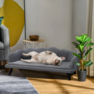 PawHut Dog Sofa, Pet Couch Bed for Medium, Large Dogs, with Legs, Cushion - Grey