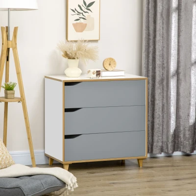HOMCOM Cassettiera Cassetti Legno Bianca Grigia e Marrone