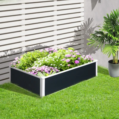 Outsunny Verhoogde Plantenbak met Drainagesysteem, Bescherming tegen Ongedierte, Kunststof, Grijs, 120 x 90 x 30 cm