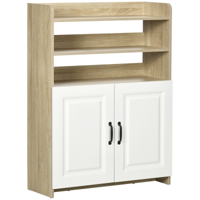 HOMCOM Zapatero con 2 Puertas de Madera con 5 Estantes Capacidad para 12 Pares de Zapatos 80x29x107,6cm Natural y Blanco